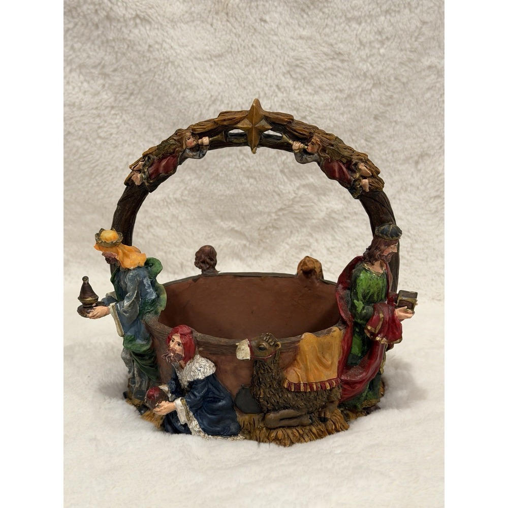 Christmas Nativity Scene Bowl Basket Candy Dish Cedar Creek Resin Vintage VTG